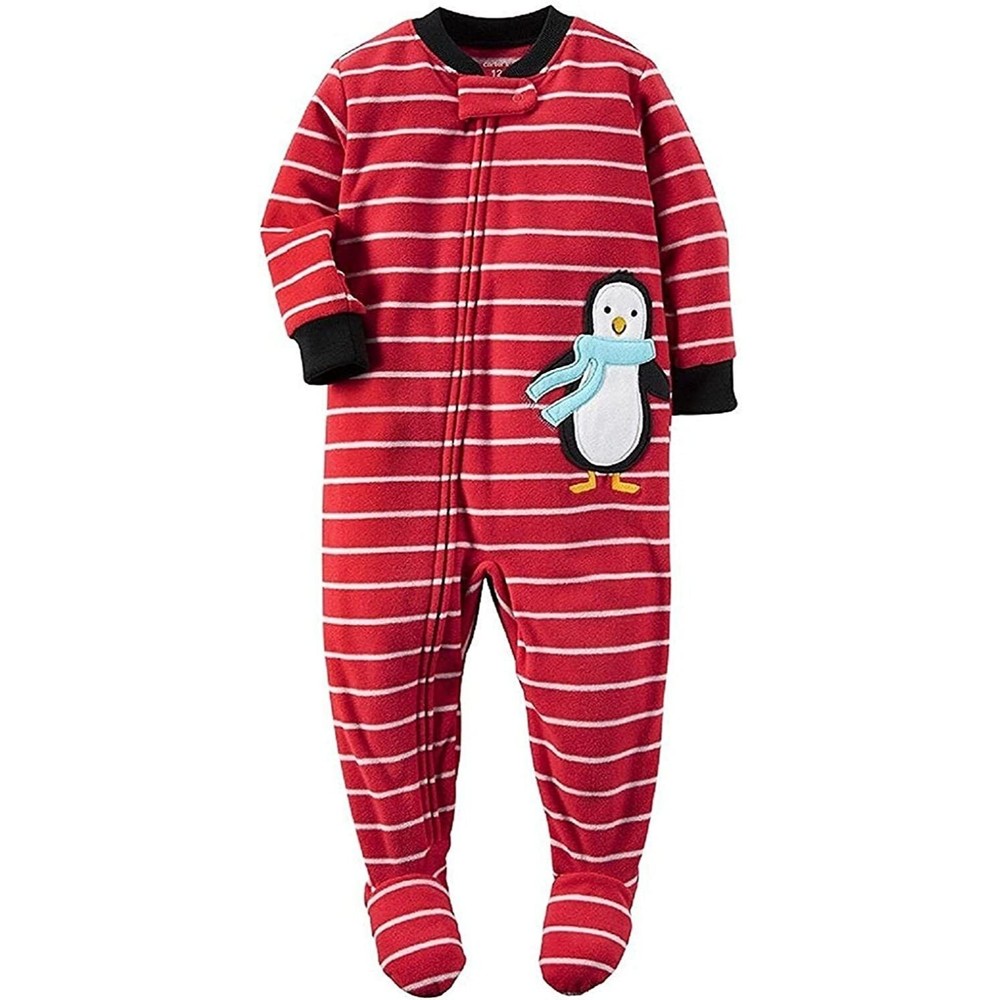NEW Carter's Toddler Boys Penguin Scarf Plush Fleece Red Pajama Sleeper Size 2T